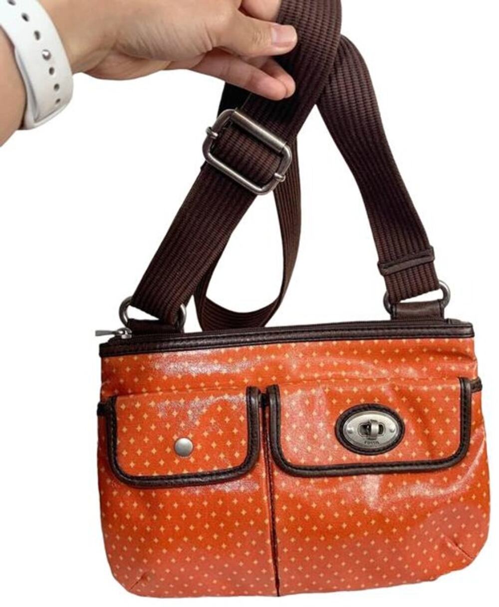 Fossil Waxed Canvas And Leather Orange Key-per Crossbody